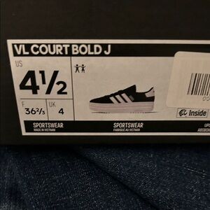 4.5Y Adidas VL Court Bold J Black and White Sneakers Brand New!